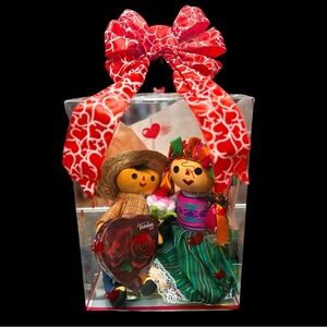 Mexican Doll Gift Set with Red Bow Crochet Rose and Chocolates